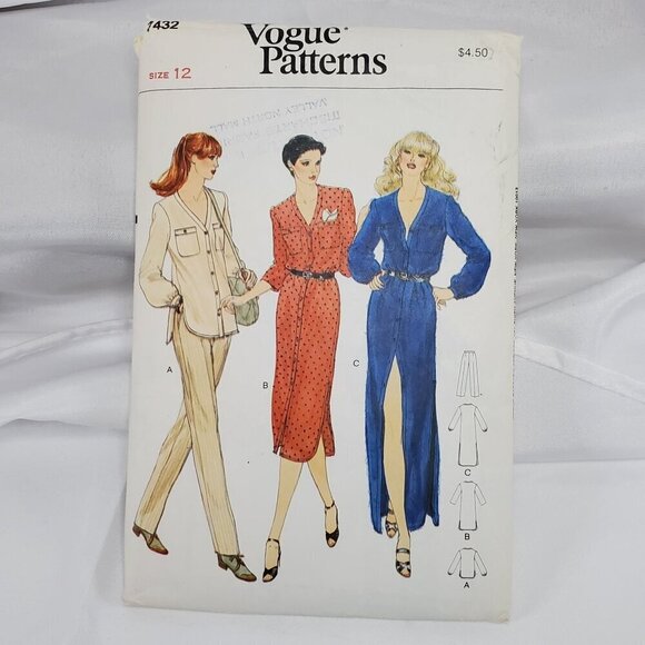 Vogue Patterns 7432 UNCUT Misses Size 12 1970s Top Pants & Dress Sewing Pattern - Picture 1 of 10